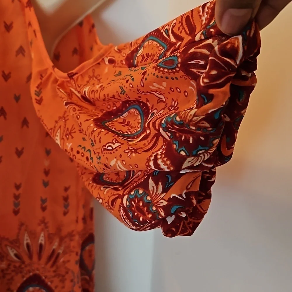 Arizona The Original Jean Company. Cold Shoulder Boho Top Size S orange  floral - Picture 8 of 16